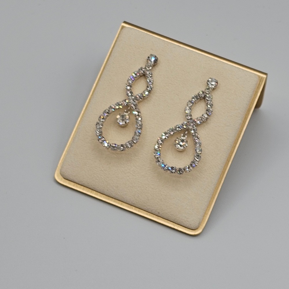 Y2K Clear Crystal Rhinestone Double Teardrop Drop Earrings Formal Bridal Sparkle - Picture 12 of 15